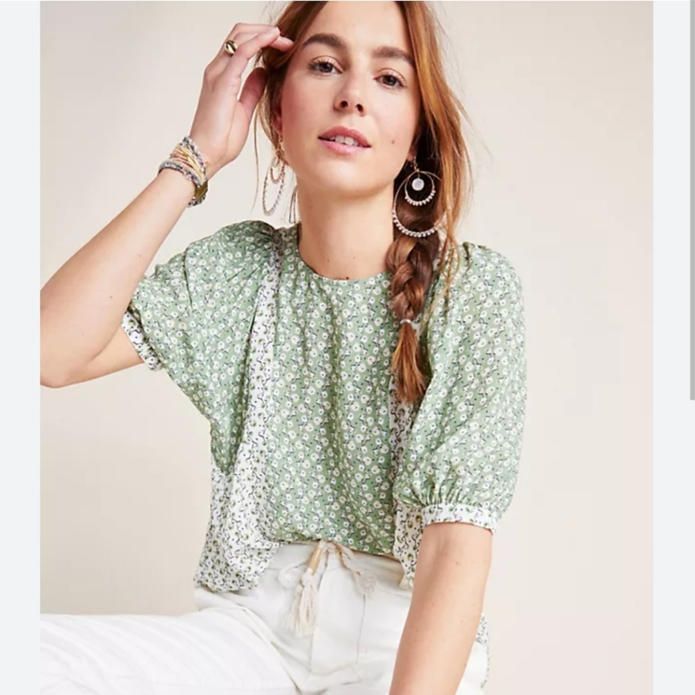 Anthropologie Dolan Martha Puff Sleeved Floral Blouse